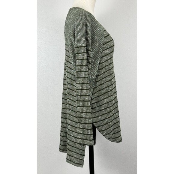 Staccato Womens  Green Black Striped Long-Sleeve Sweater Tunic Top Knit Large - Picture 2 of 15